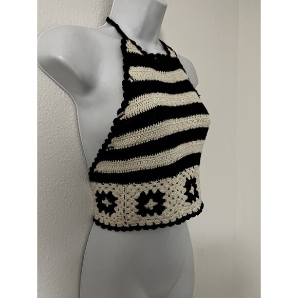 Forever 21 Womens Medium Crocheted Granny Square Halter Top Tie Neck Cropped - Picture 2 of 7